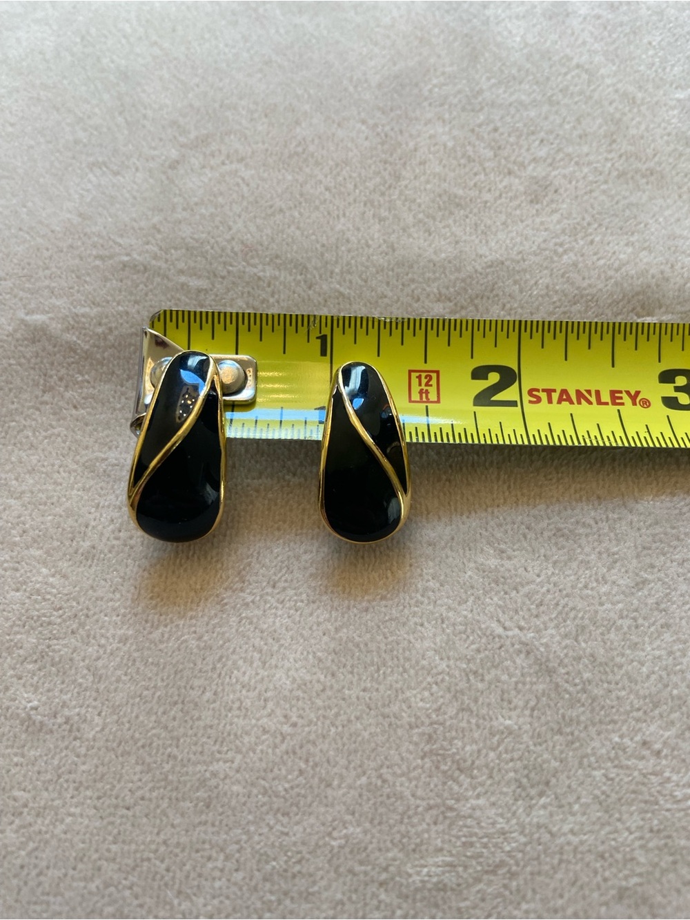 Vintage Black and Gold Teardrop Clip-On Earrings